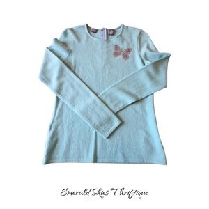 Vintage saks Fifth Ave cashmere sweater butterfly size small blue